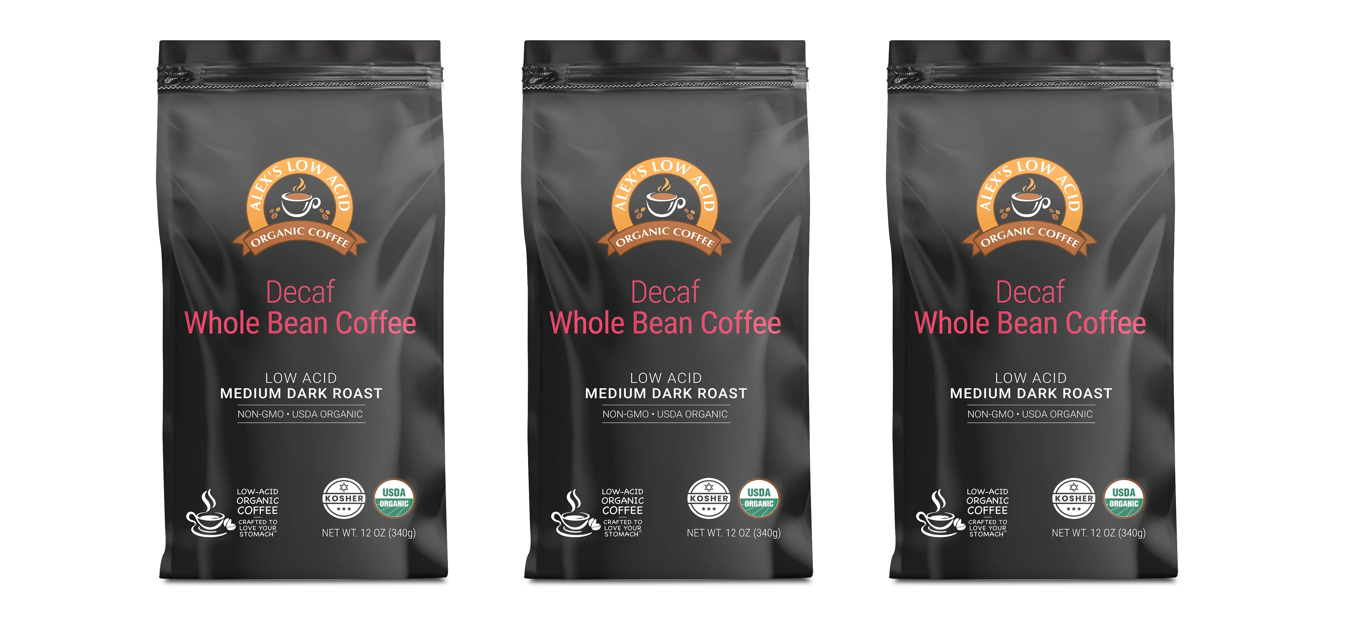 Alex's Low Acid Organic Coffee™ - Decaf Whole Bean (12oz) - Image 3