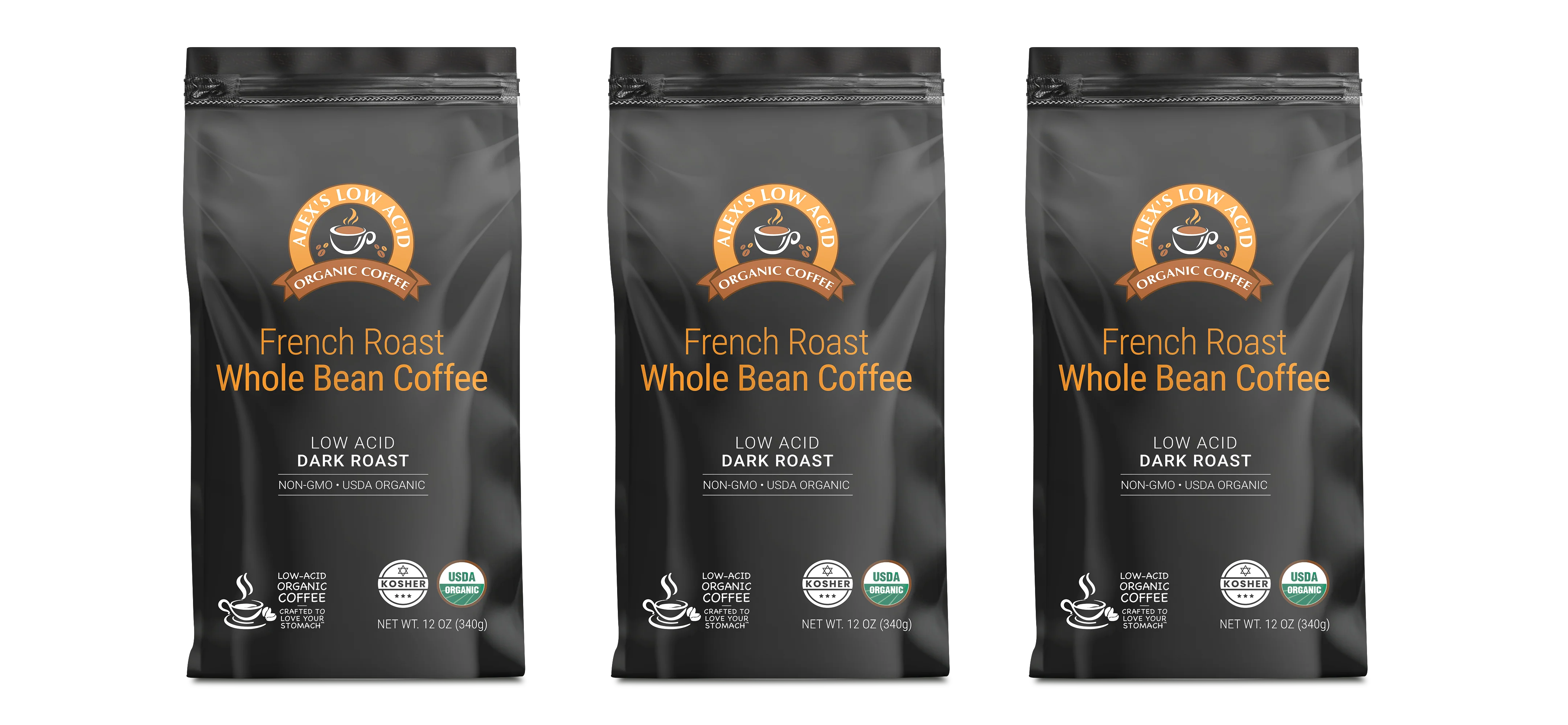 Alex's Low Acid Organic Coffee™ - French Roast Whole Bean (12oz) - Image 3
