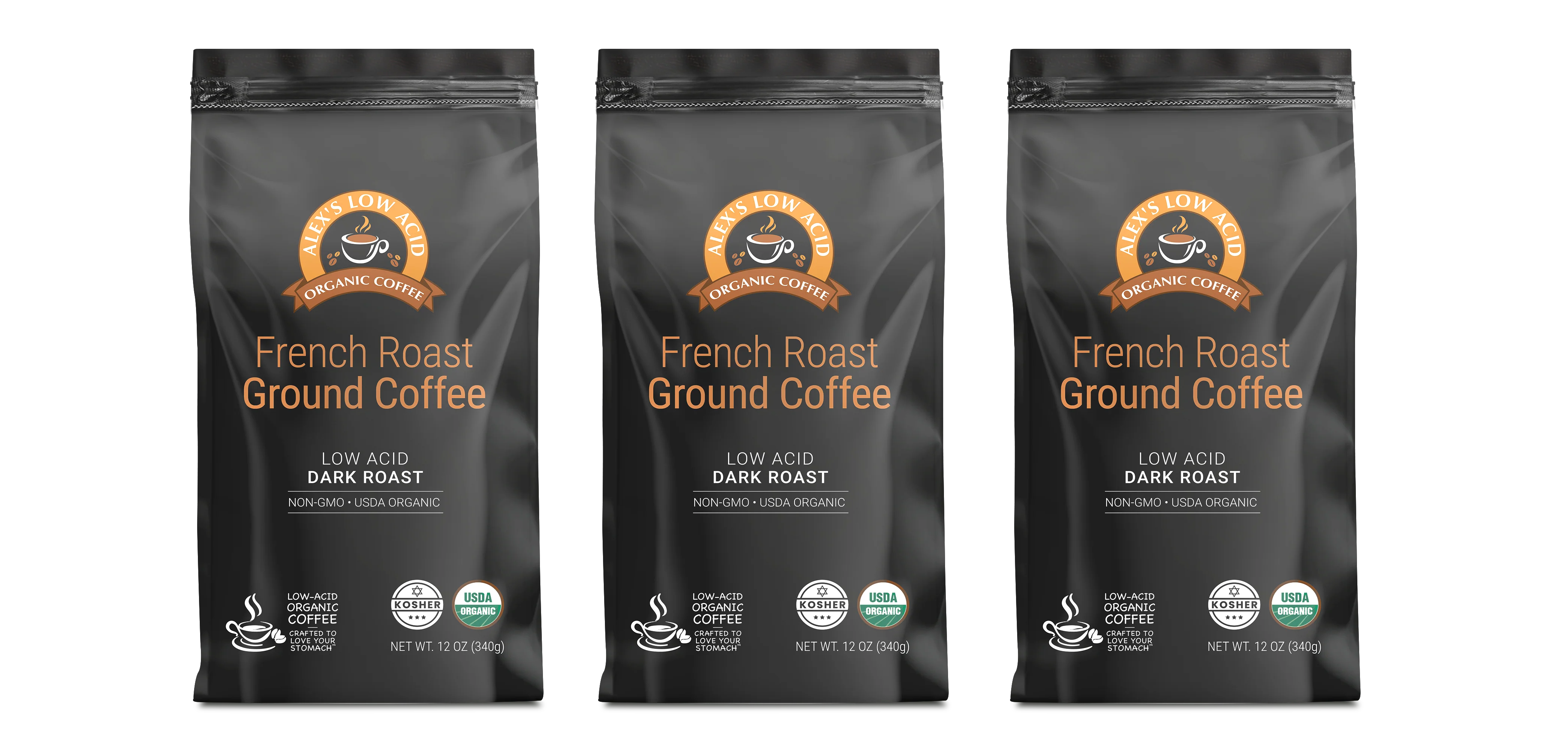 Alex's Low Acid Organic Coffee™ - French Roast Fresh Ground (12oz) - Image 3