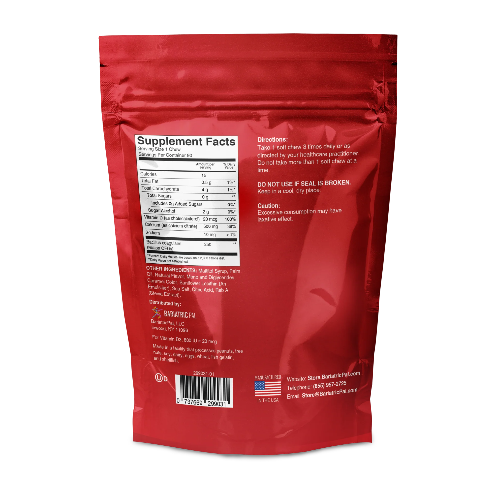 BariatricPal Sugar-Free Calcium Citrate Soft Chews 500mg with Probiotics - Sweet Variety Pack (5 Bags) - Image 9